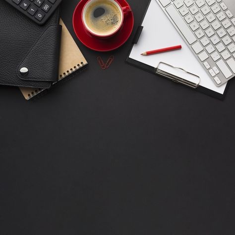 Flat lay of desk with coffee cup and age... | Free Photo #Freepik #freephoto #coffee #paper #office #table Papan Tulis Kapur, Artist Workspace, Pink Glitter Background, Coffee Paper, Business Graphics, Office Background, Business Pictures, Coffee Wallpaper, Social Media Poster