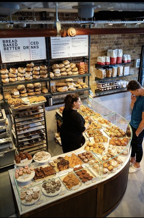 Baking Shop Design, Commercial Bakery Kitchen Layout, Bakery Aesthetic Interior Cozy, Small Fast Food Design, Bakeshop Aesthetic, Bakery Cafe Aesthetic, Modern Bakery Interior Design, Bakery Decorations Interior, Bakery Interior Design Modern