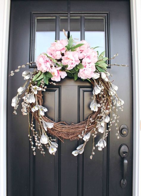 Spring Door Wreath, Peony Wreath, Door Wreaths Diy, Spring Door Wreaths, Peonies Wreath, Outdoor Wreaths, Hanging Wreath, Summer Wreaths, Spring Wreaths