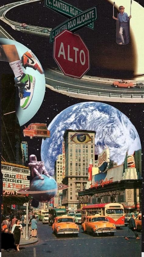 Surreal Art Collage, Surreal Collage Art Photomontage, Photoshop Collage Ideas, Vintage Planets, Cool Collages, Futuristic Collage, Future Collage, Vintage Space Art, Vintage Futurism