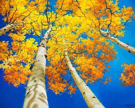 Aspen Landscaping, Aspen Trees Painting, Birch Trees Painting, Birch Trees Landscaping, Natural Painting, Landscape Park, Trees Autumn, Bright Autumn, Art Horizontal