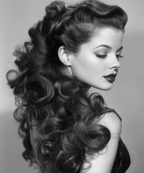 Powerful Woman Reference, 1920 Waves Hairstyles, Vintage Wavy Hair, Long 1920s Hairstyles, Curly Hair Vintage, Old Hollywood Women, 30s Hairstyles, 40s Hair, Vintage Haircuts