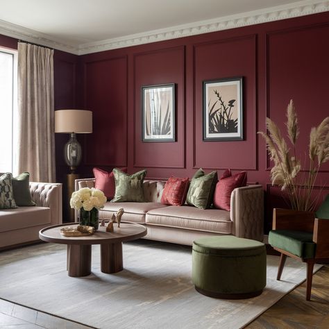 Colors That Goes Good With Maroon 🤎🤎🤎 Maroon Walls Living Room, Maroon Living Room Ideas, Maroon Living Room, Modern Classic Wall, Burgundy Bedroom, Maroon Walls, Media Room, Pink Walls, Living Room Wall