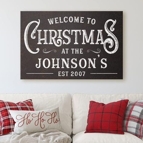 Milweb1 Personalized Family Name Welcome To Christmas/Rustic Vintage Farmhouse Holiday Decor Canvas Sign Holiday Decorations Wall Decor Print (24"x36") Farmhouse Holiday Decor, Welcome To Christmas, Christmas Rustic, Deer Wall Art, Holiday Wall Decor, Farmhouse Holiday, Christmas Events, Mdf Frame, Christmas Canvas