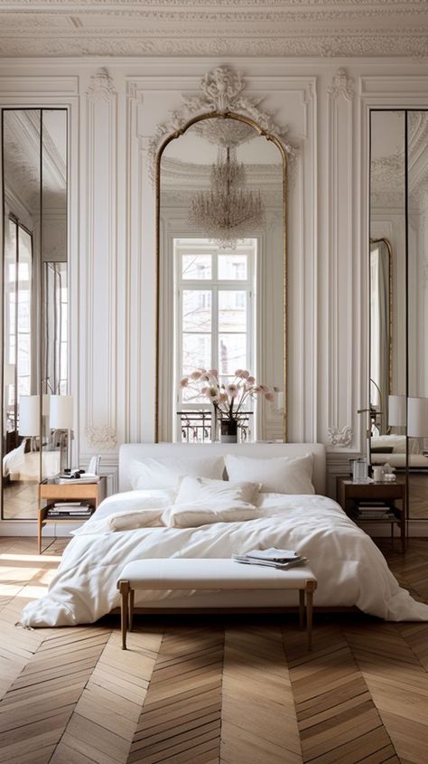 Modern Parisian Interior, Parisian Chic Bedroom, Parisian Style Interior, Parisian Interior Design, Parisian Bedroom, Parisian Interior, Dorm Wall Decor, Modern Luxury Bedroom, Paris Home