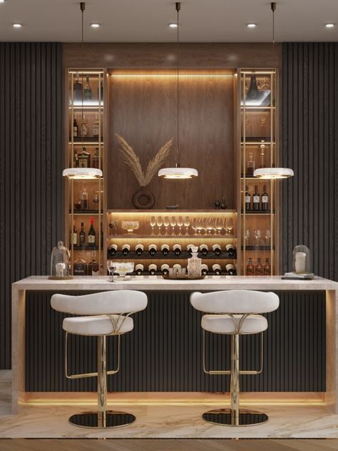 Home Bar Designs Luxury, Modern Home Bar Designs, Mini Bar At Home, Bar Lounge Room, Coffee Lounge, Bar Counter Design, Kitchen Bar Design, Home Bar Areas, Beverage Station