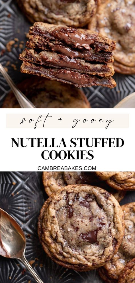 These chocolate filled cookies are perfectly soft and chewy and stuffed with nutella! They use simple ingredients and no mixer for a fun twist on a classic chocolate chip cookie recipe. Oat Cookies Healthy, Chocolate Filled Cookies, Nutella Filled Cookies, Air Fryer Banana, Stuffed Chocolate Chip Cookies, Banana Oat Cookies, Gooey Chocolate Chip Cookies, Stuffed Cookies, Filled Cookies