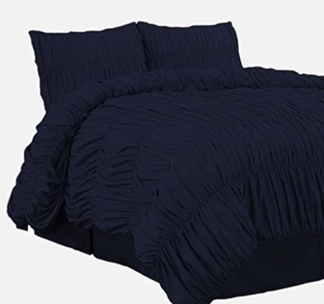 SCALABEDDING 1 Piece Gathered Ruffle Duvet Cover 500 TC Egyptian Cotton Queen Navy Blue Navy Sheets White Comforter, Navy Blue Bed Sheets, Urban Bedding, Dark Blue Bedding, Navy Blue Bed Sheets Aesthetic, Fluffy Navy Blue Bedding, Navy Blue Comforter, Ruched Bedding, Dark Blue And White Duvet Cover