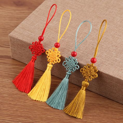 Tassels With Beads, Knotting Patterns, Chinese Knots, Tassel Crafts, Chinese New Year Gifts, Tassel Bookmark, Chinese Decor, Silk Tassels, Diy Tassel