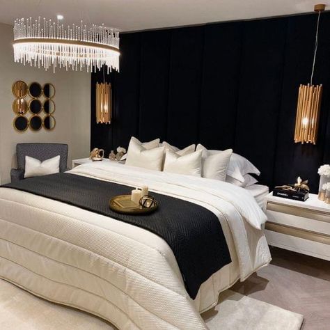 Bedroom Black Velvet Bed, Tall Black Headboard, Black Velvet Headboard Bedroom Ideas, Black Headboard Ideas, Black Panelling Bedroom, Black Bedframe Bedroom, Large Headboard Bedroom, Black Bed Ideas, Black Velvet Bed Frame