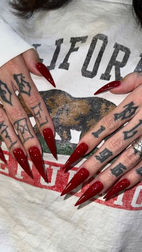 Tap Nails, Red Stiletto Nails, Long Red Nails, Pointy Nails, Punk Nails, Drip Nails, Goth Nails, Jelly Nails, Pink Acrylic Nails