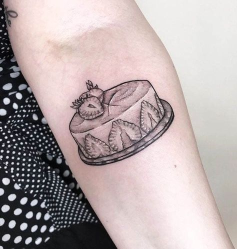 Strawberry Cake Tattoo, Birthday Cake Tattoo, Cake Tattoo Ideas, Brownie Tattoo, Mars Chocolate Bar, Baker Tattoo, Cake Tattoo, Ice Cream Tattoo, Avocado Tattoo