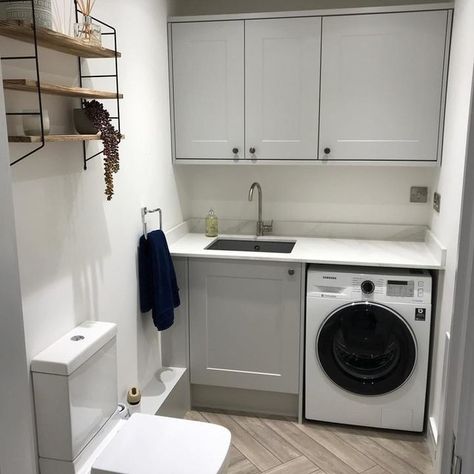 Howdens Laundry Room, Small Utility Room With Toilet Layout, Combined Utility Room And Toilet, Wc Utility Room, Utility And Toilet Room, Howdens Utility Room, Utility Shower Room Ideas, Utility Toilet Room, Utility Room With Toilet