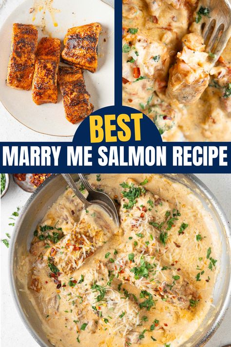 This marry me salmon tastes like somethign from a 5 star restaurant! The salmon is cooked to perfection and it goes so well with the homemade cream sauce. Marry Me Salmon Recipe, Salmon Keto Recipes, Salmon Cream Sauce, Marry Me Salmon, Salmon With Cream Sauce, 5 Star Restaurant, Recipes Salmon, Creamed Onions, Salmon Recipe