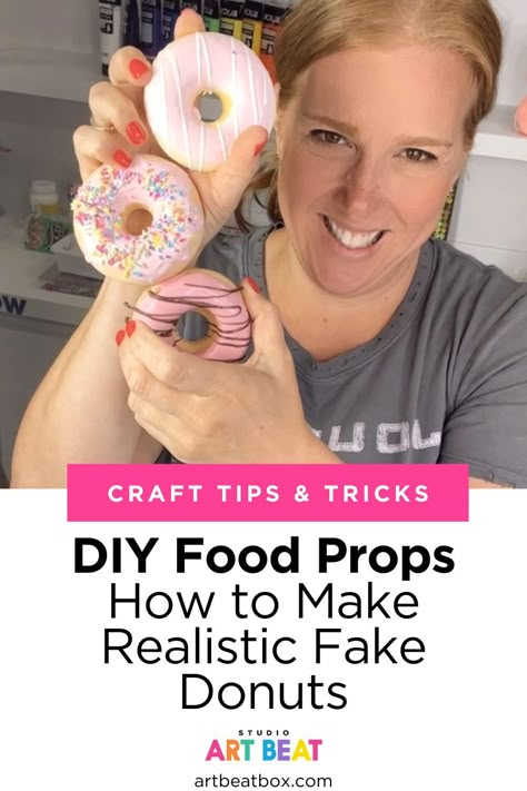 Paper Mache Donut Diy, Diy Fake Donuts How To Make, Prop Food Diy, Faux Donuts Diy, How To Make Faux Food, How To Make Fake Food Props, Fake Food Ideas, Faux Foods Diy, Diy Fake Cookie