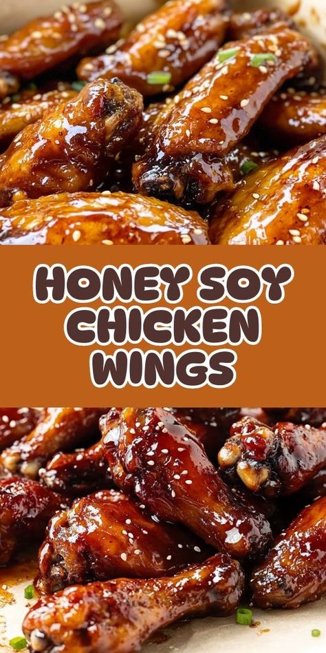 🍗 Craving a flavorful snack or appetizer? These Honey Soy Chicken Wings are sticky, sweet, and savory—perfect for game day or any gathering! With just a few simple ingredients, this easy recipe guarantees crispy, delicious wings every time. Ready to dig in? Get the recipe now and impress your crowd! #HoneySoyWings #ChickenWings #AppetizerIdeas #EasyRecipes #FingerFood #PartyFood 🍯 Chicken Wings Sauce Recipe Homemade, Sticky Wings Recipe Easy, Sides For Chicken Wings, Chicken Wings Appetizers, Wings Flavors, Sticky Chicken Wings Recipe, Honey Glazed Chicken Wings, Honey Wings Recipe, Sticky Wings Recipe