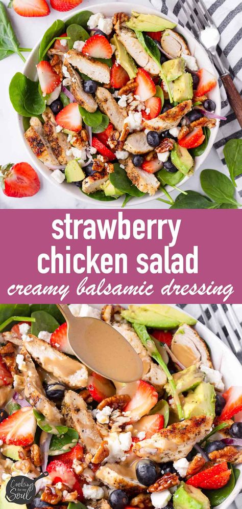 Salad Lunches, Strawberry Chicken, Strawberry Chicken Salad, Spinach Salad With Chicken, Strawberry Spinach Salad, Spinach Chicken, Spinach Salad Recipes, Strawberry Spinach, Berry Salad