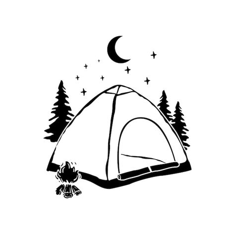 Camp Tattoo, Arm Patchwork, Digital Art Coloring, Window Drawings, Camping Vector, White Pattern Background, Camping Cartoon, Camping Tattoo, Camping Drawing