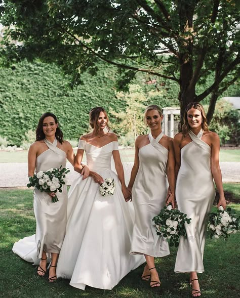 Bridesmaid Dresses Halter Neck, White Bridesmaid Dresses Long, Bridesmaids In White, Bridesmaid Dresses Ankle Length, Ivory Bridesmaid Dresses, Tea Length Bridesmaid Dresses, Halter Bridesmaid Dress, Custom Bridesmaid Dress, Simple Cross