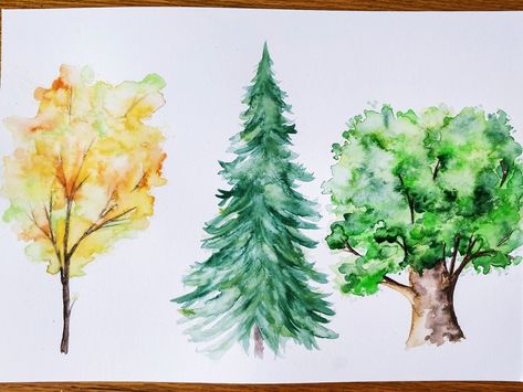 Simple Watercolour Pencil Trees Thing To Paint, Watercolour Journal, Watercolor Pencils Techniques, Watercolor Pencil Art, Tree Drawings Pencil, Pencil Trees, Water Color Pencil, Watercolor Journal, Pencil Painting