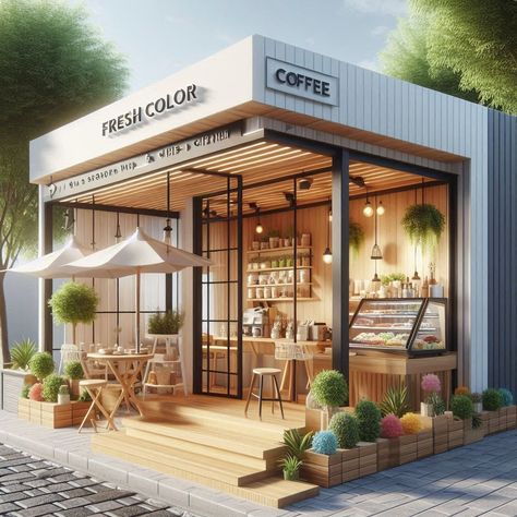 Kiosk Cafe Design, Cafe Kiosk Design, Small Pop Up Shop, Kiosk Ideas, Coffee Kiosk, Apartemen Studio, Coffee House Design, Small Restaurant Design, Mini Cafe