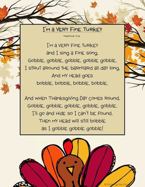 A FREE song poster. English Poems For Children, Classroom Management Songs, Transition Songs For Preschool, Turkey Songs, Thank You Song, Classroom Thanksgiving, Preschool Poems, Thanksgiving Songs, Thanksgiving Lessons