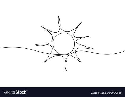 Sunrise Line Drawing, Minimal Sunshine Tattoo, Single Line Sketch, One Line Sun Drawing, Sunshine Line Art, Line Art Sun Tattoo, Sun Minimalist Drawing, Summer Line Drawing, Sun Outline Drawing