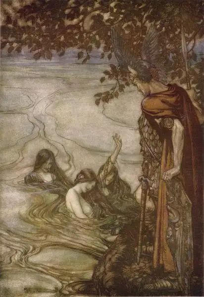 Fairies Mythology, Welsh Mythology, Twilight Of The Gods, The Fourth Dimension, Fourth Dimension, Fae Folk, 동화 삽화, Water Spirit, Arthur Rackham