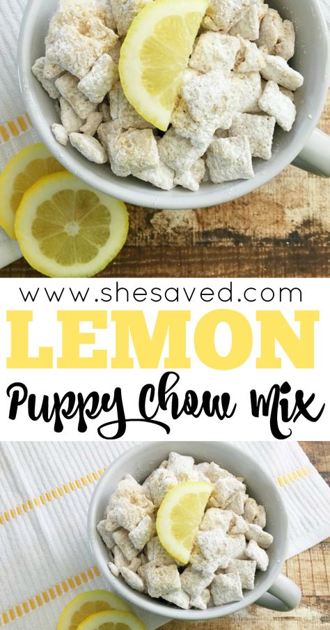 Lemon Chex Mix, Lemon Chex, Puppy Chow Crispix Recipe, Lemon Puppy Chow, Easy Puppy Chow, Puppy Chow Mix, Puppy Chow Snack, Puppy Chow Cookies, Chex Mix Recipes Original