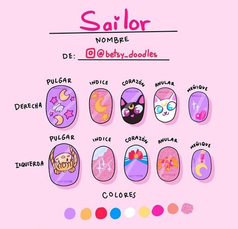 Sailor moon Nail Art Illustration, Nail Doodles, Doodle Nails, Nail Quotes Funny, Nail Designs Black, Sailor Moon Nails, Hello Kitty Nails Art, Kutek Disney, How To Draw Anime