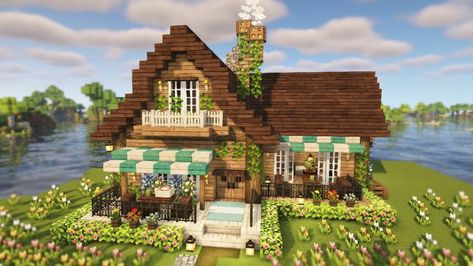 Minecraft Library Ideas, Minecraft Stores, Build Aesthetic, Houses In Minecraft, Minecraft Shops, Aesthetic Library, Books And Flowers, Minecraft Village, Library Cafe