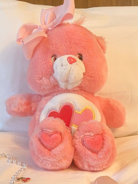 Care Bear Teddy Bears, Care Bears Love A Lot Bear, Care Bear Stuffed Animals, Care Bears Stuff, Love A Lot Bear Aesthetic, Pink Care Bear Aesthetic, Love Care Bear, Aesthetic Care Bears, Care Bear Teddy