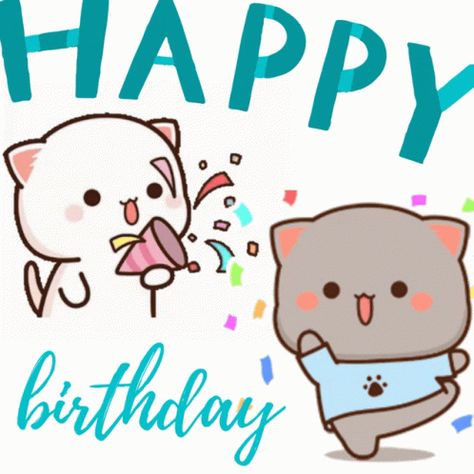 Peach Goma Gif, Happy Birthday Cat Gif, Gif Happy Birthday, Happy Birthday Gif, Peach Goma, Happy Birthday Cat, Birthday Cat, Cat Emoji, Birthday Cartoon