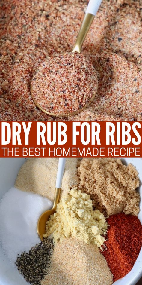 Make the best Dry Rub for Ribs with this easy recipe, perfect for seasoning baby back ribs or beef ribs! Made with a brown sugar base, this rub recipe is sweet, salty, and smoky. Whether you’re making ribs on a grill or in a smoker, oven baked ribs, or fall-apart-tender Instant Pot ribs, this rub will add a delicious amount of flavor to any rib recipe! It’s easy to mix up in just 5 minutes, with 7 simple ingredients! Finishing Sauces, Pork Rubs, Rub For Pork Ribs, Rub For Ribs, Rib Rub Recipe, Flavored Salt, Bbq Rub Recipe, Ribs Seasoning, Hey Grill Hey