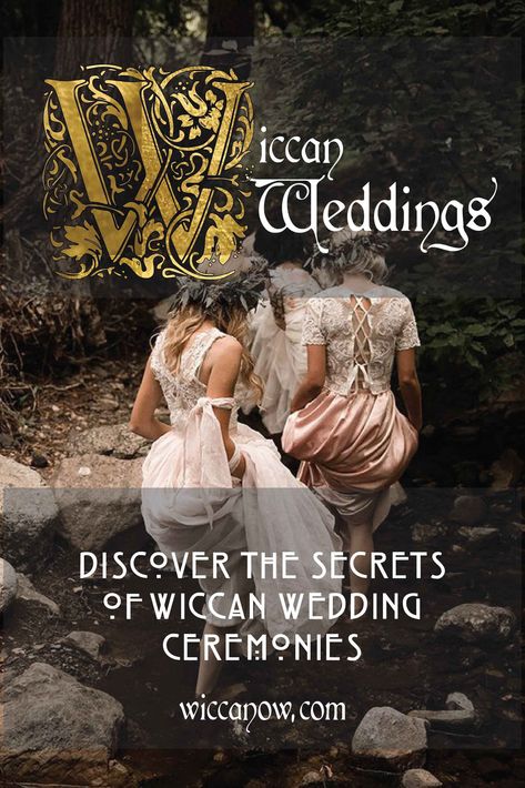 Yes, Wiccans celebrate weddings! In fact, Wiccans have their own version of the wedding ceremony called a ‘Handfasting’. Discover more about this unique celebration of love by visiting our blog! #wiccanweddings #handfasting #paganwedding Wiccan Wedding Dress Pagan, Handfasting Ceremony Pagan, Pagan Wedding Officiant, Witch Wedding Ceremony, Pagan Wedding Ideas Wicca, Handfasting Color Meaning, Witch Wedding Ritual, Fall Pagan Wedding, Christian Hand Fasting Ceremony