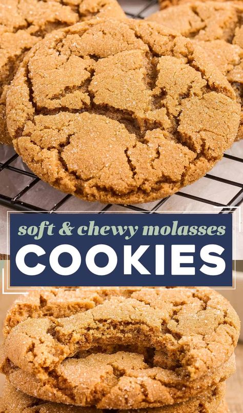 Chewy Molasses Cookies - The Chunky Chef Soft Molasses Cookie Recipe, Awesome Cookies, The Chunky Chef, Chewy Molasses Cookies, Molasses Cookies Recipe, Chunky Chef, 2023 Recipes, Sweet Foods, Cookies Soft