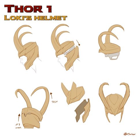 Just a quick look at how to design Loki's helmet from the first Thor movie. Diy Loki Helmet, How To Make Loki's Helmet, Loki Helmet Drawing, Loki Armor, Marvel Props, Loki's Helmet, Loki Tattoo, Armor Template, Red Hood Helmet