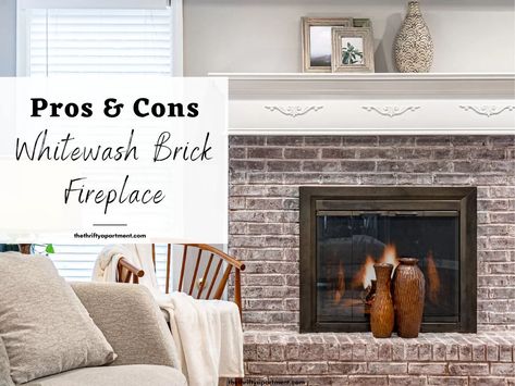 DIY White Wash Brick Fireplace: The Pros and Cons Whitewashed Red Brick Fireplace, Light Whitewash Brick Fireplace, Whitewash Brick Fireplace Before After, White Wash Red Brick Fireplace, White Washing Brick Fireplace, White Wash Fireplace Brick, Diy White Wash Brick, White Washed Brick Fireplace, White Washed Fireplace