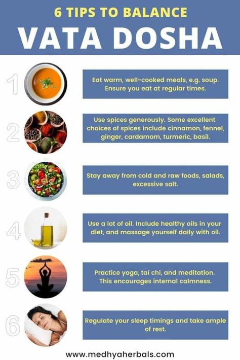 46 Vata Dosha Imbalance Signs | Ayurvedic Diet, Lifestyle, Yoga for Balance How To Balance Vata Dosha, Vata Dosha Daily Routines, Vata Dosha Diet, Pitta Dosha Diet, Vata Ayurveda, Vata Balancing, Vata Diet, Balance Vata, Ayurveda Vata Dosha