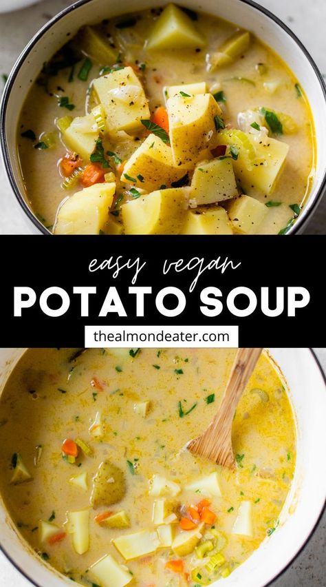 Healthy Vegan Potato Soup, Healthy Soup Recipes With Potatoes, Potato Soup Clean Eating, Fast Dairy Free Meals, Vegan Potato Chowder Soup, Best Vegan Potato Soup, Plant Based Potato Soup Recipes, Easy Vegetarian Potato Soup, Potatoe Stew Vegan