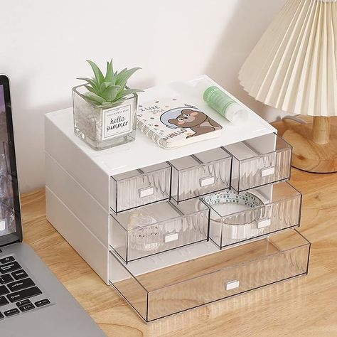 Maximize your workspace with this sleek Stackable Desk Organizer! Featuring 6 convenient drawers, it's perfect for stashing office essentials, makeup, or desktop accessories. Stay organized in style with this elegant white storage solution. #DeskOrganization #WorkspaceStorage #MakeupStorage #Drawer #Organizer #DeskStorage Drawers For Desk, Stackable Drawers, Work Desk Organization, Desk Organizer Tray, Workspace Storage, Drawers Design, Desktop Drawers, Dorm Organization, Storage Accessories