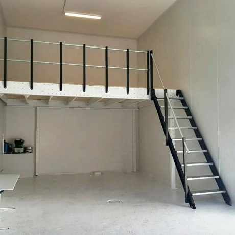 Garages – Tecrostar Gallery Shop Mezzanine Ideas, Shed Mezzanine Ideas, Shed Turned House, Mezzanine Floor Ideas, Mezzanine House, Mezzanine Ideas, Warehouse Layout, Garage Extension, Loft Style Homes