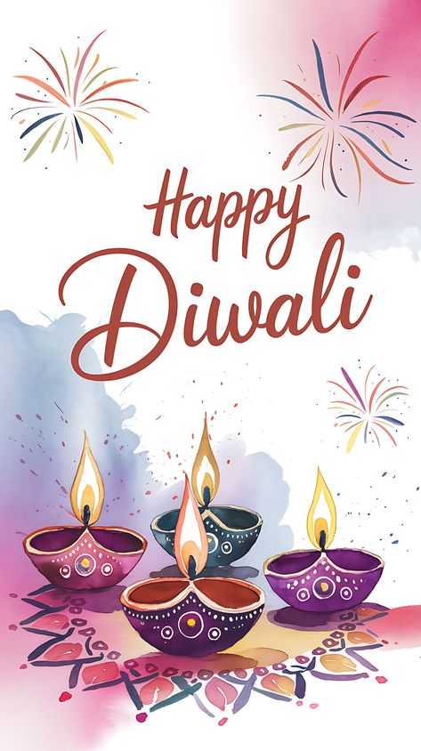 Free Watercolor Diwali Greeting Card with Diya Lamps and Fireworks Unique Diwali Greetings, Diwali Wishing Card, Diwali Wishes Messages Greeting Card, Diwali Greeting Cards Design, Greeting Card For Diwali, Hpy Diwali Wishes, Deepavali Greetings Cards, Poster Background Images, Diwali Wishes In Marathi Hd