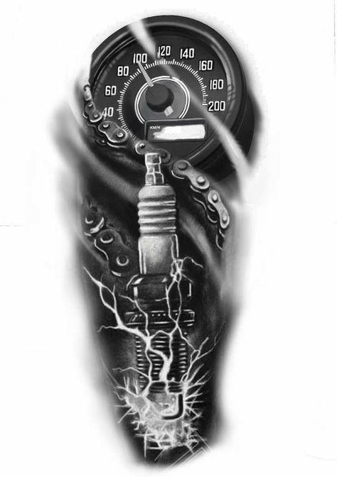 Car Tattoo Designs Men, Diesel Mechanics Tattoo, Tattoo Designs Men Forearm, Tattoos Half Sleeve, Biker Tattoos Designs, Piston Tattoo, Voll Arm-tattoos, Tattoos Cool, Engine Tattoo