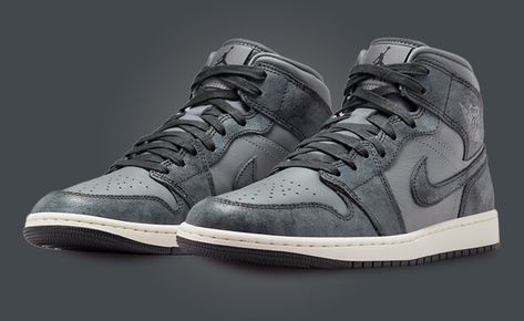 Discover the women's exclusive Air Jordan 1 Mid Distressed Smoke Grey, releasing Spring 2024. Find release information and images here. Air Jordan 1 Grey Fog, Jordan 1 Mid Outfit, Mid Grey Air Jordan 1, Air Jordan 1 Mid Vintage Grey, Jordan 1 Mid Light Grey, Jordan 1 Mid Neutral Grey, Air Jordan Mid, Jordan Mid, Grey Jordans