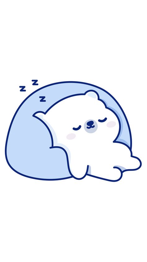 There's a serene, captivating quality to this sticker of a polar bear sleeping. The sight of these majestic, Arctic dwellers resting peacefully on a cozy pillow offers a stark contrast to the harsh... Kawaii, Cute Sleeping Animals Illustration, Sleepy Animal Drawing, Sleeping Bear Cartoon, Cute Pillow Drawing, Sleepy Bear Cartoon, Cute Sleeping Drawing, Bear Sleeping Drawing, Teddy Bear Graphic Design