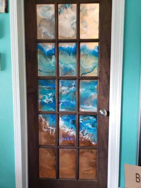 Resin door to my bathroom beach Epoxy Resin Door, Resin Door, Sea Container Homes, Sea Containers, Bathroom Beach, Epoxy Art, Double Door Design, Ocean Design, My Bathroom