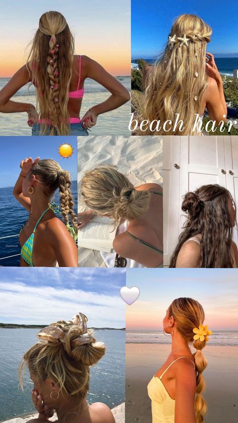 some hair inspo for summer ☀️ 🩷✨️ #beachhair #hairinspo #summerhairstyles #summerhairinspo #summeraesthetic2024 #beachvibesss #aesthetic #emojis Going To The Beach Hairstyles, Beach Hairstyles Black Hair, Beach Easy Hairstyles, Salty Beach Hair, Beach Aesthetic Hair, Hair Styles For Cruise, Cute Hair For Summer, Long Hair Beach Hairstyles, Cute Boating Hairstyles