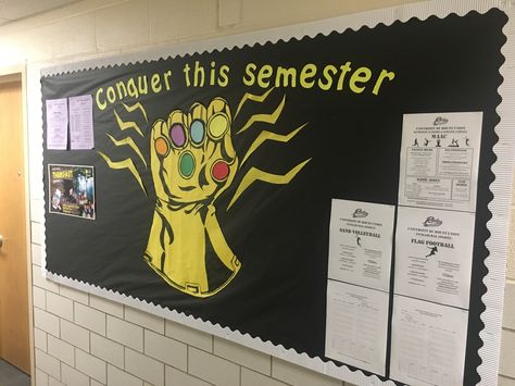 Marvel Bulletin Board Ideas, Guardians Of The Galaxy Bulletin Board, Avengers Bulletin Board, Disney Bulletin Boards College, Marvel Door Decs, Avengers Classroom Theme, Marvel Bulletin Board, Marvel Classroom Theme, Marvel Classroom