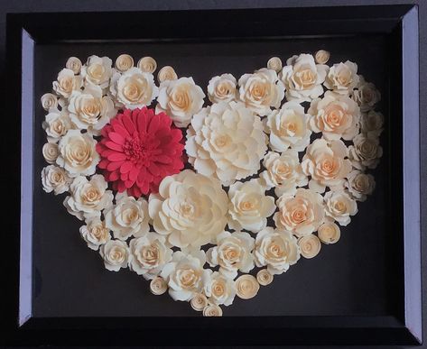 Excited to share this item from my #etsy shop: Flower Wall Art 3D Handcrafted Roses Heart Shape Paper Floral Arrangement Shadow Box Frame Home Nursery Office Wall Room Holiday Decor Gift #contemporary #livingroom #red #beige #paperquilling #wedding #mothersday #flowerart #nursery Paper Flower Shadow Box, Shadow Box With Roses, Disney Shadow Box, Paper Flower Shadow Box Wedding Gift, Paper Floral Arrangements, Single Rose Shadow Box, Shadow Box Roses Cricut, Valentine Day List, Nursery Office